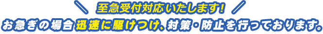 至急受付対応いたします！ お急ぎの場合迅速に駆けつけ、修理・交換を行っております。